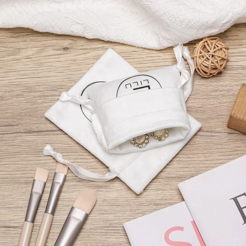 White Velvet Drawstring Pouch — image 5