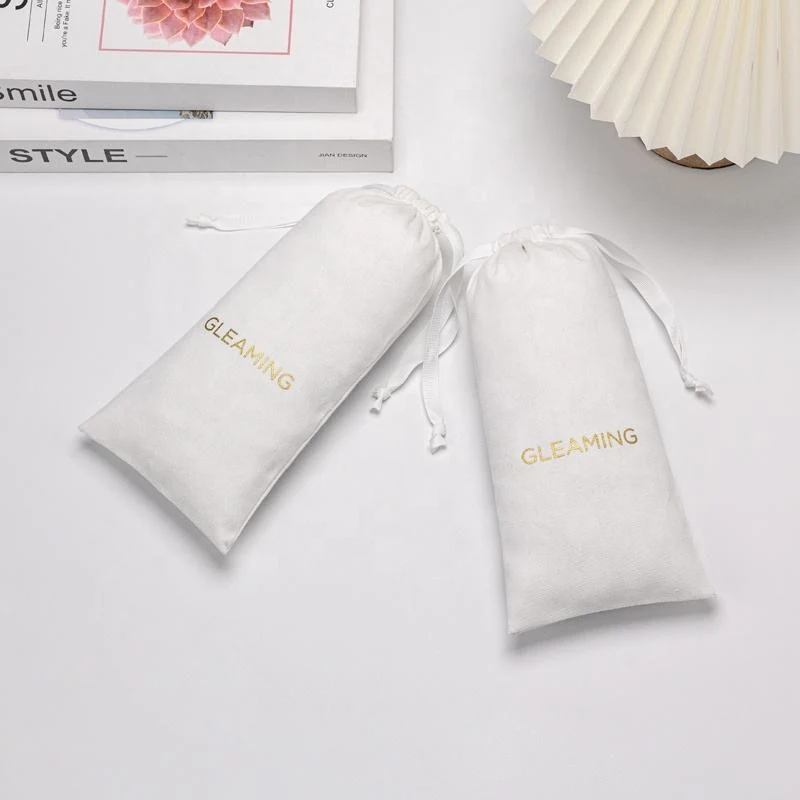 White Cotton Drawstring Pouch — image 3