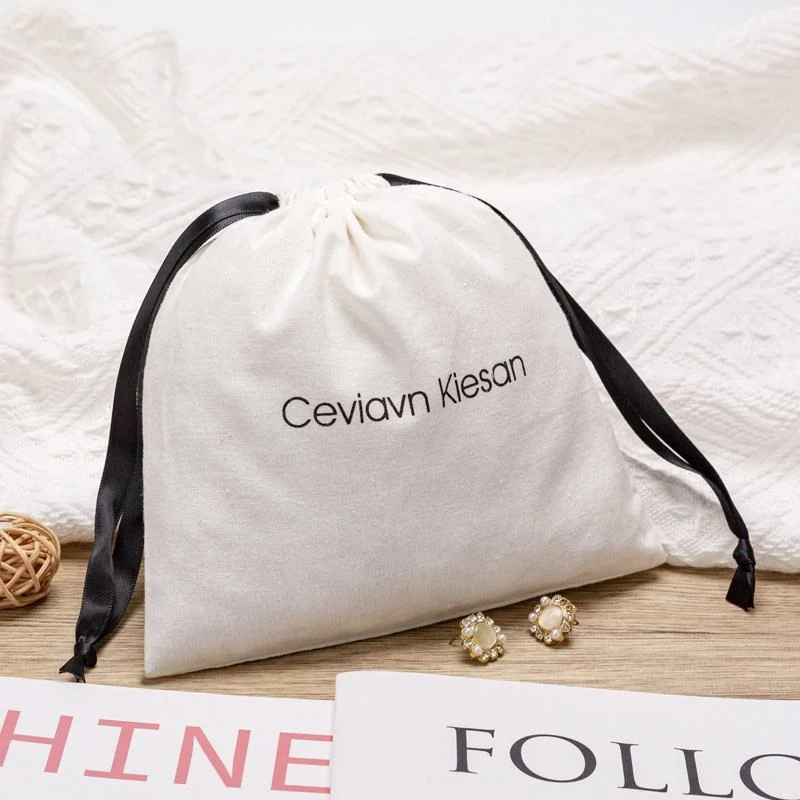 White Cotton Drawstring Pouch — image 3