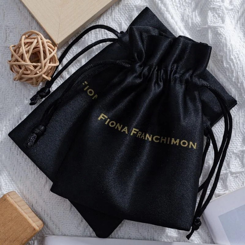 Black Satin Drawstring Pouch — image 5