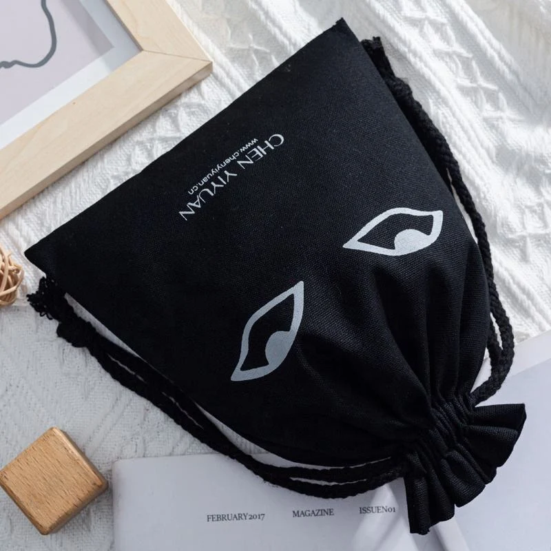 Black Cotton Drawstring Pouch — image 4