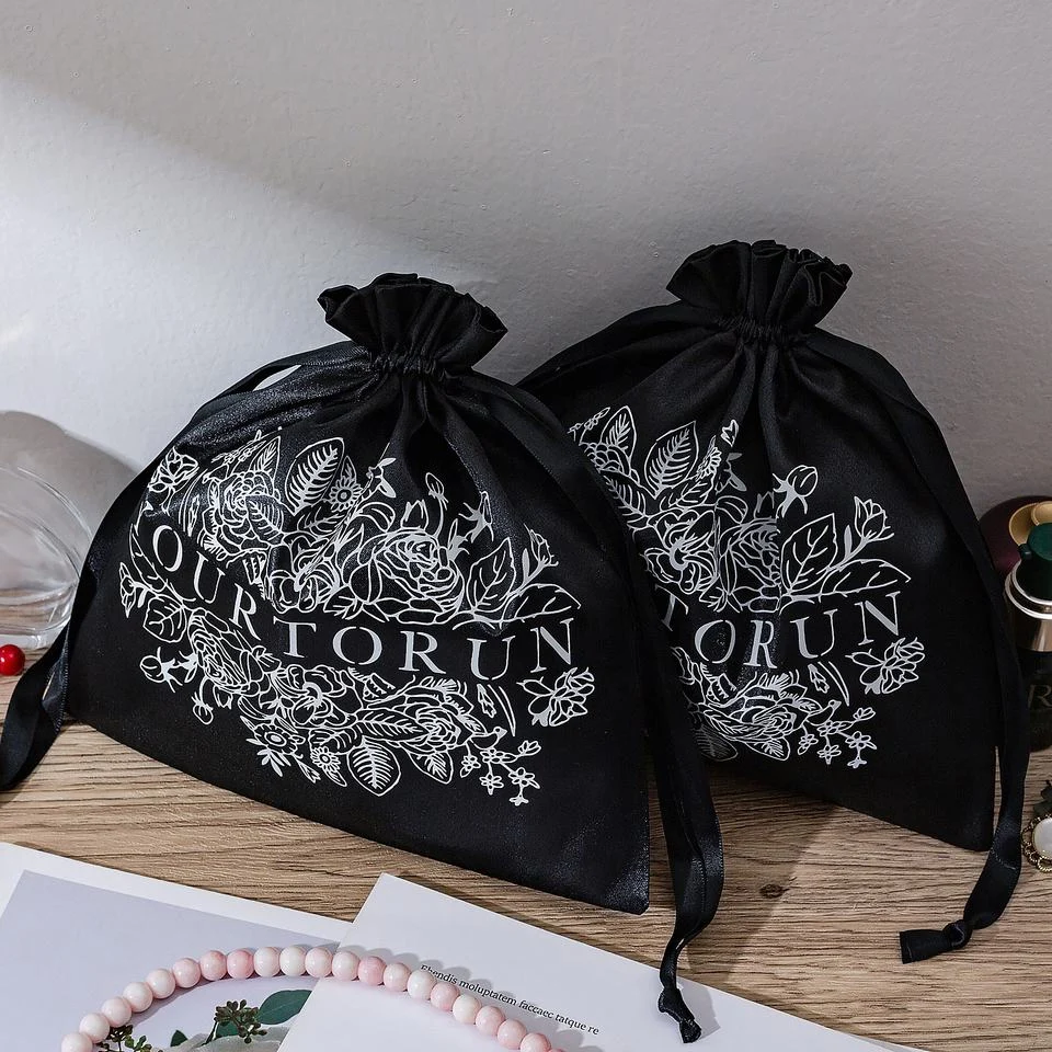 Black Satin Drawstring Pouch — image 2