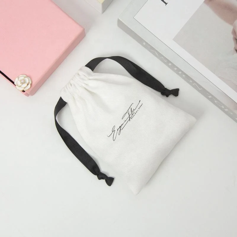 White Cotton Drawstring Pouch — image 2