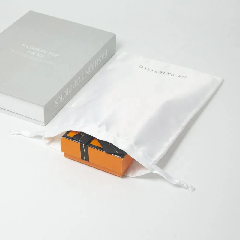 White Satin Drawstring Pouch — image 4