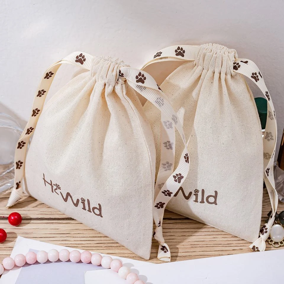 Beige Cotton Drawstring Pouch — image 5