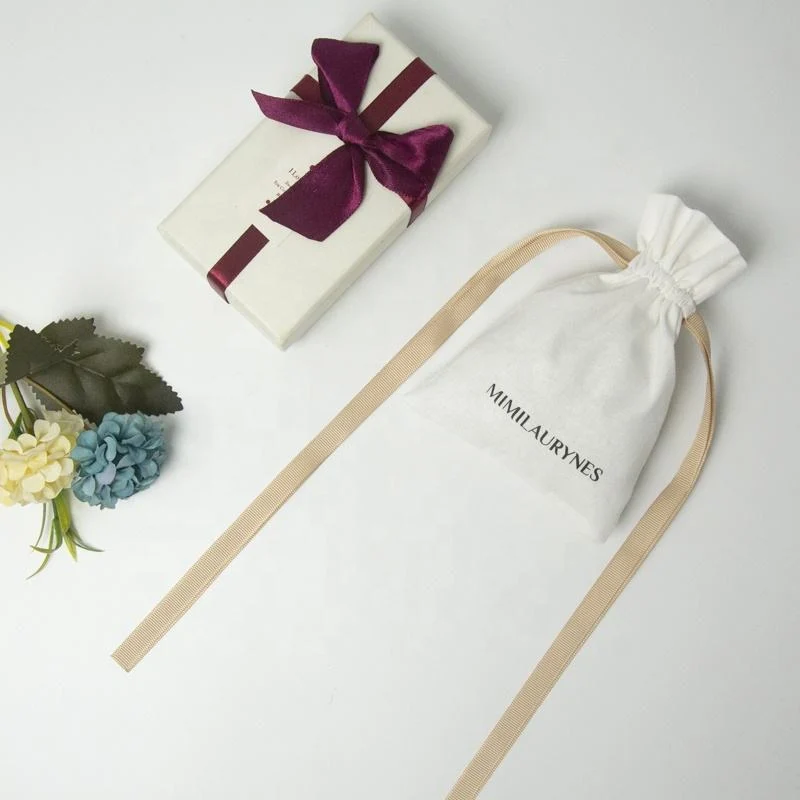 White Cotton Drawstring Pouch — image 3