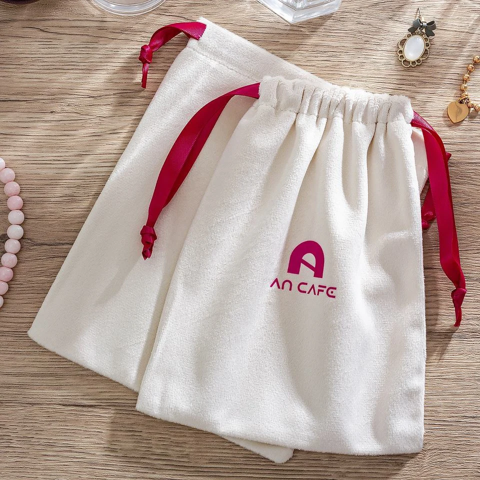 Beige Velvet Drawstring Pouch — image 2