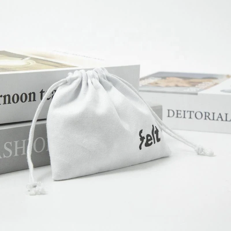 White Textured Fabric Drawstring Pouch — image 3