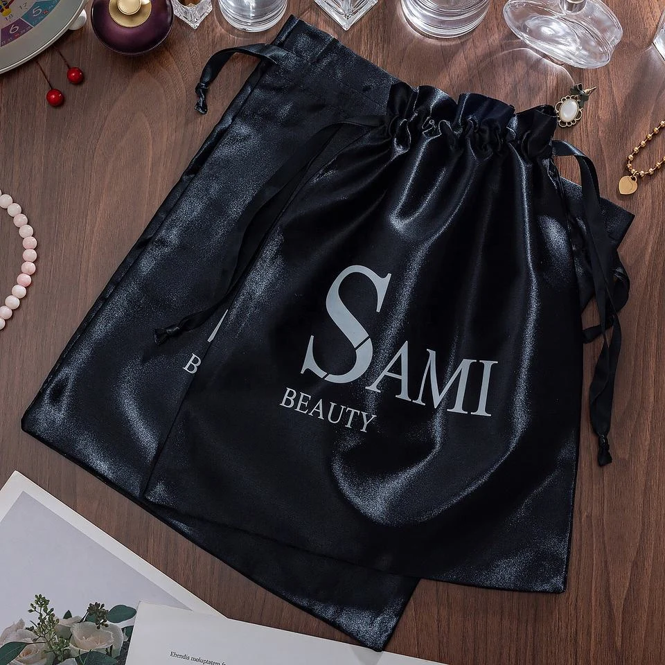 Black Satin Drawstring Pouch — image 3