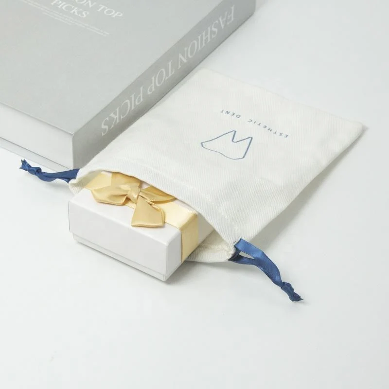 White Cotton Drawstring Pouch — image 4
