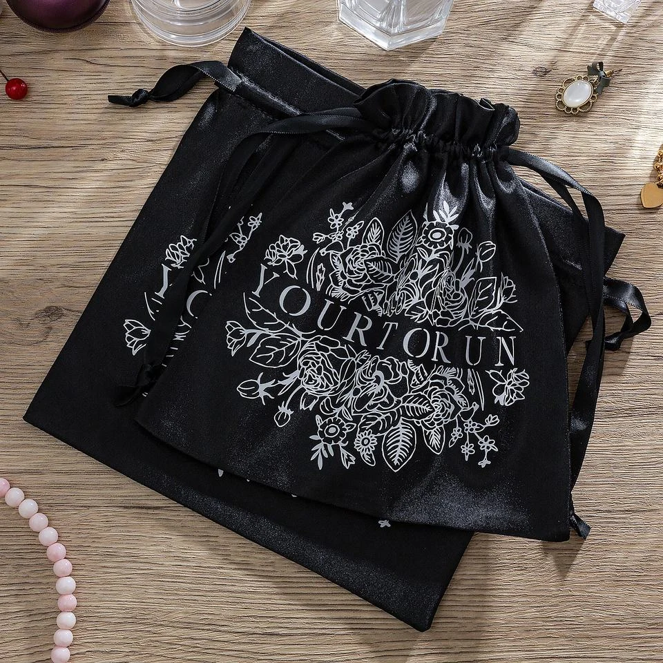 Black Satin Drawstring Pouch — image 3