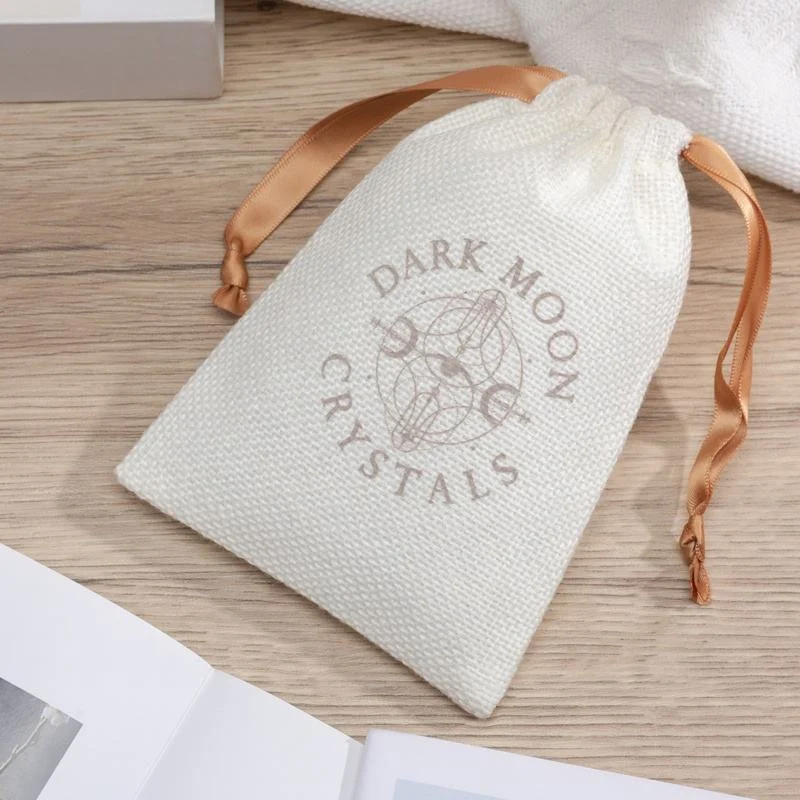 White Textured Fabric Drawstring Pouch — image 2