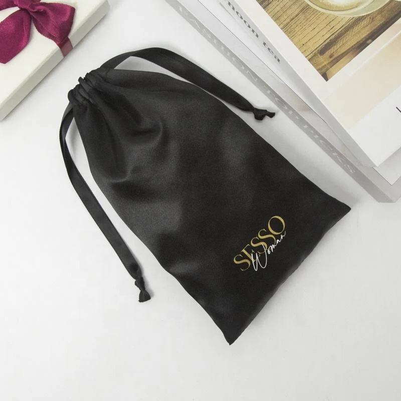 Black Satin Drawstring Pouch — image 3