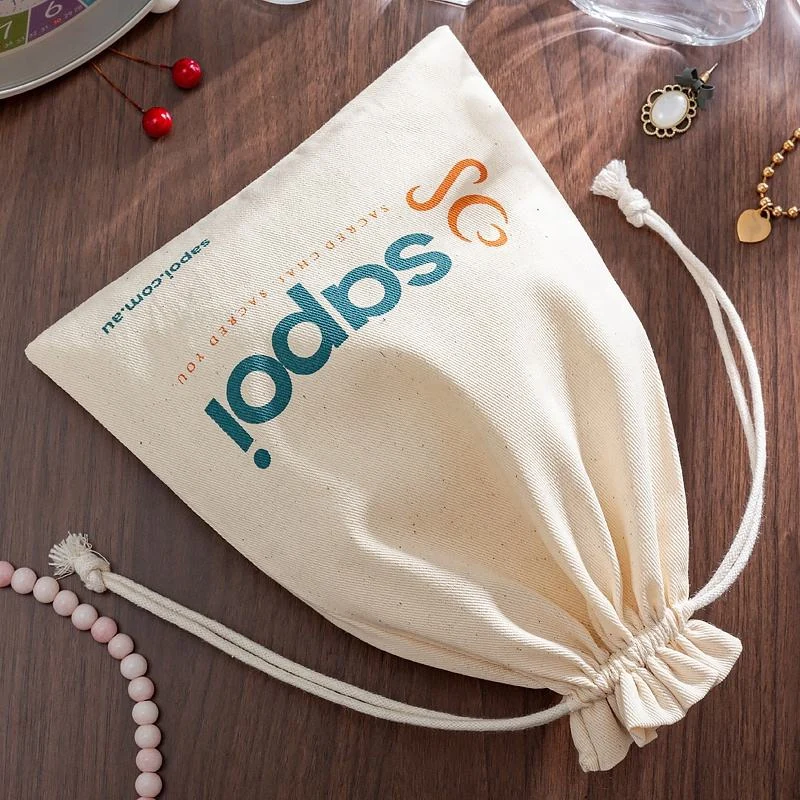 Beige Cotton Drawstring Pouch — image 2