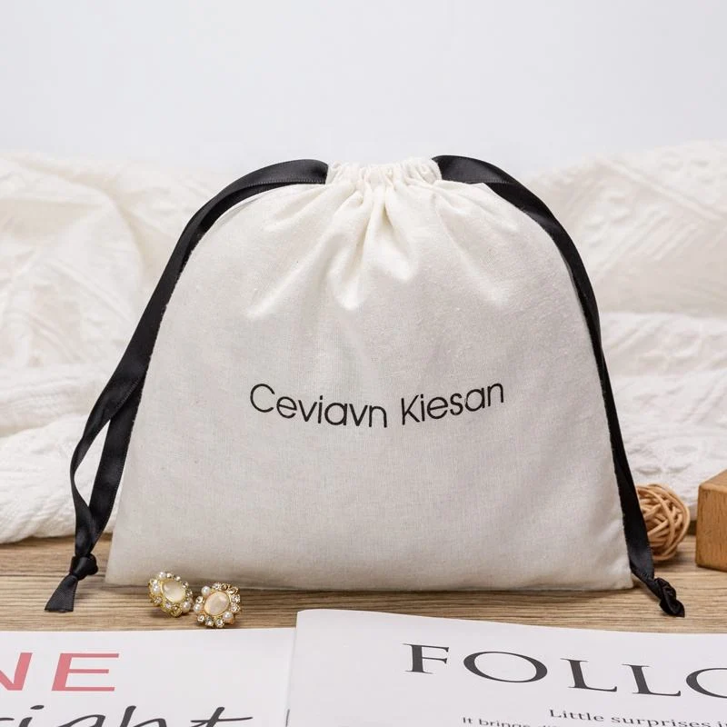 White Cotton Drawstring Pouch — image 2