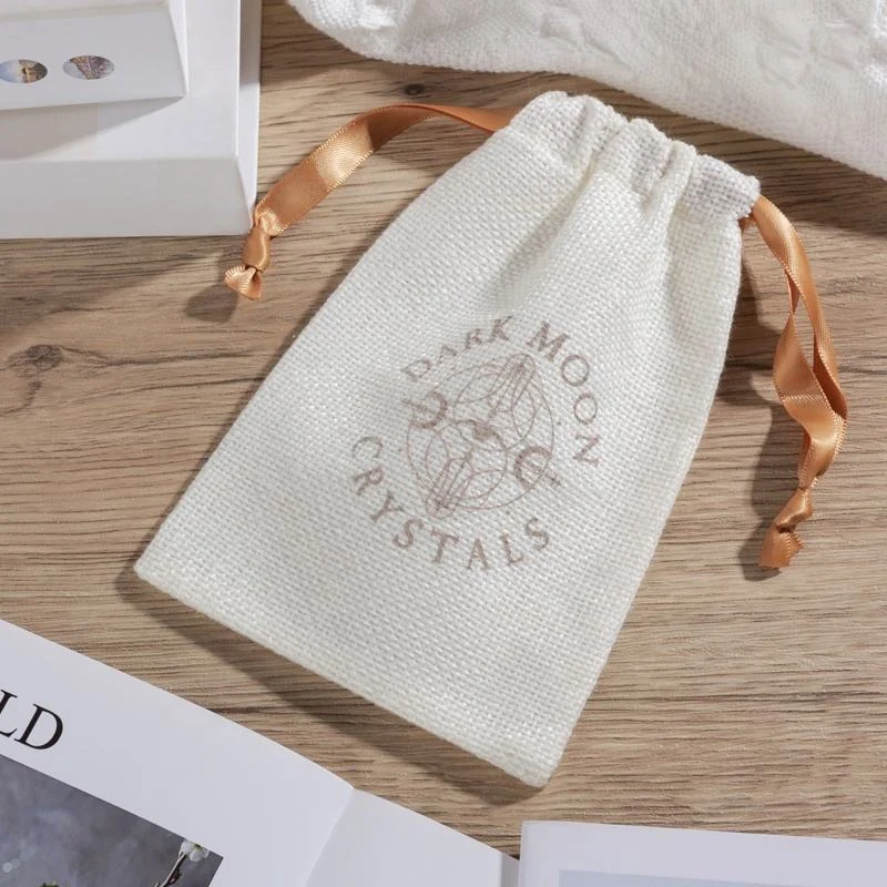 White Textured Fabric Drawstring Pouch — image 4