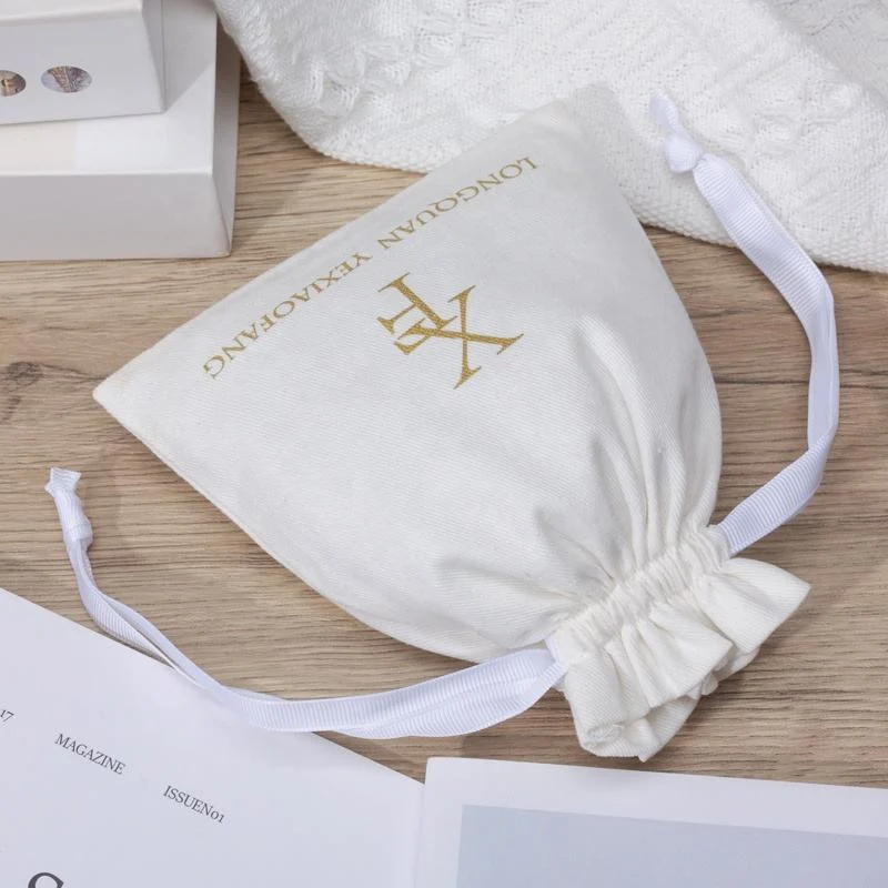 White Cotton Drawstring Pouch — image 4