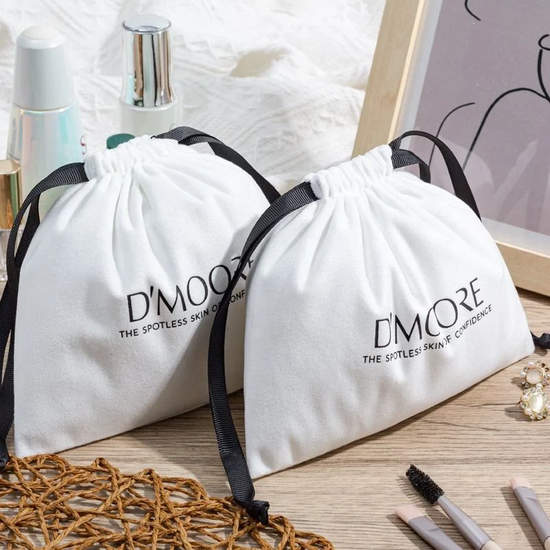 White Velvet Drawstring Pouch — image 2
