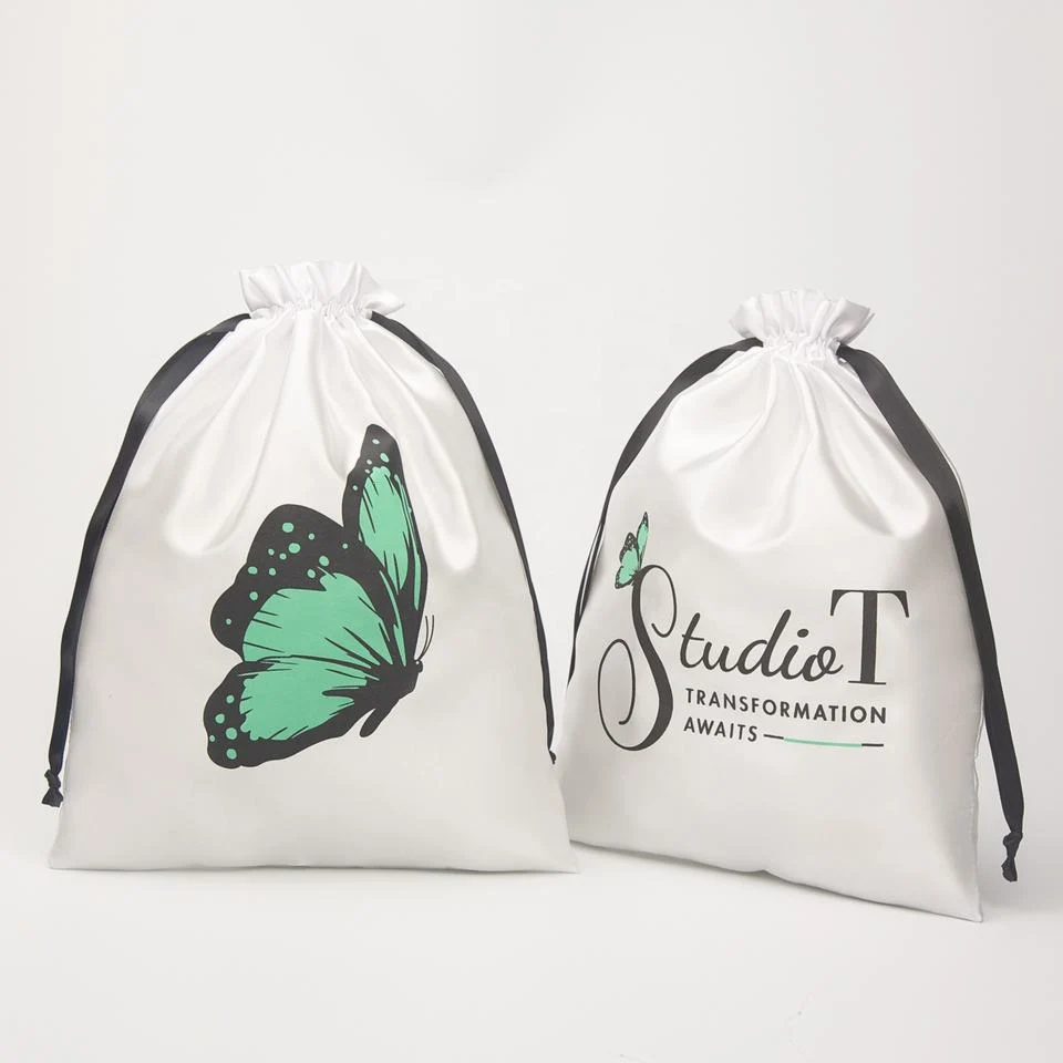 White Satin Drawstring Pouch — image 3