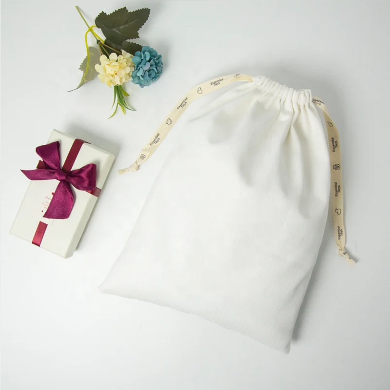 White Cotton Drawstring Pouch — image 3