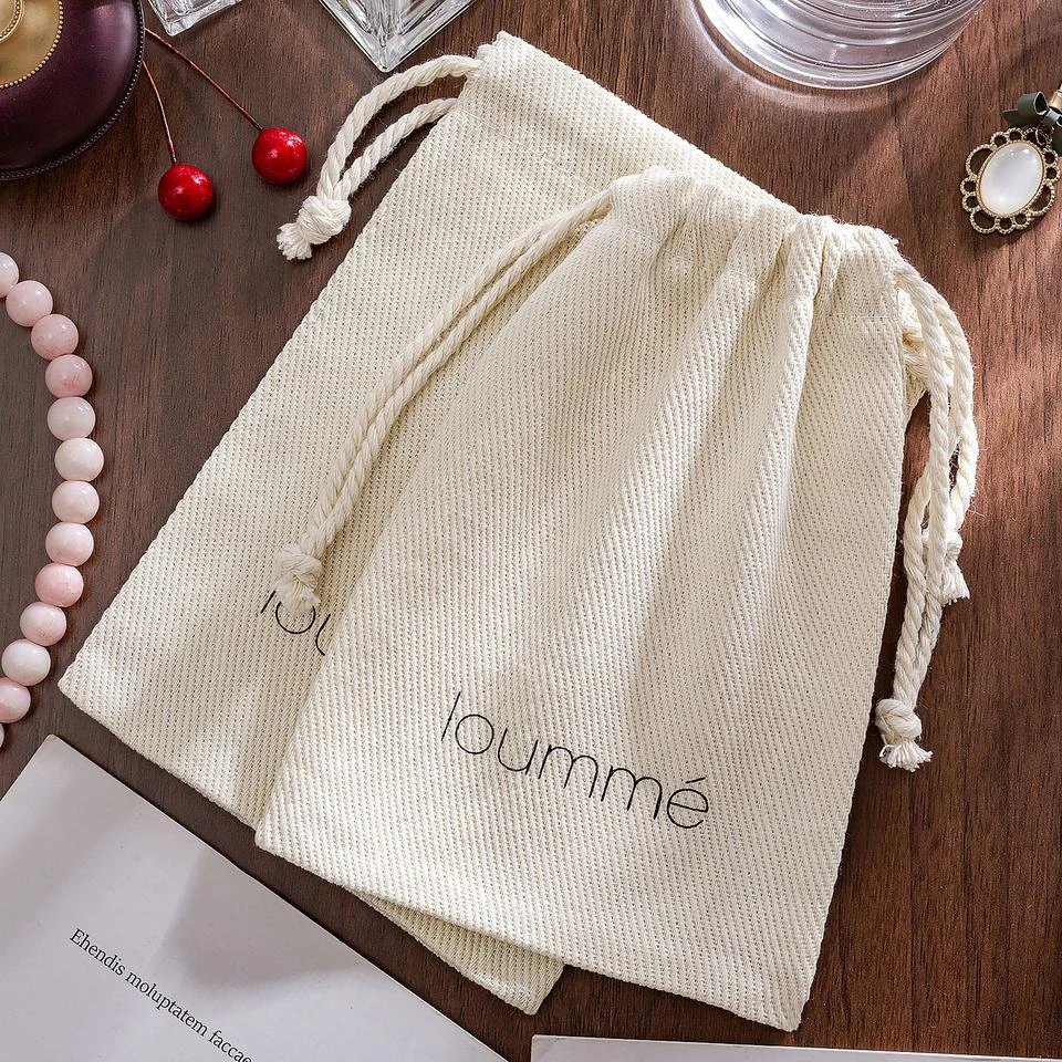 Beige Cotton Drawstring Pouch — image 3