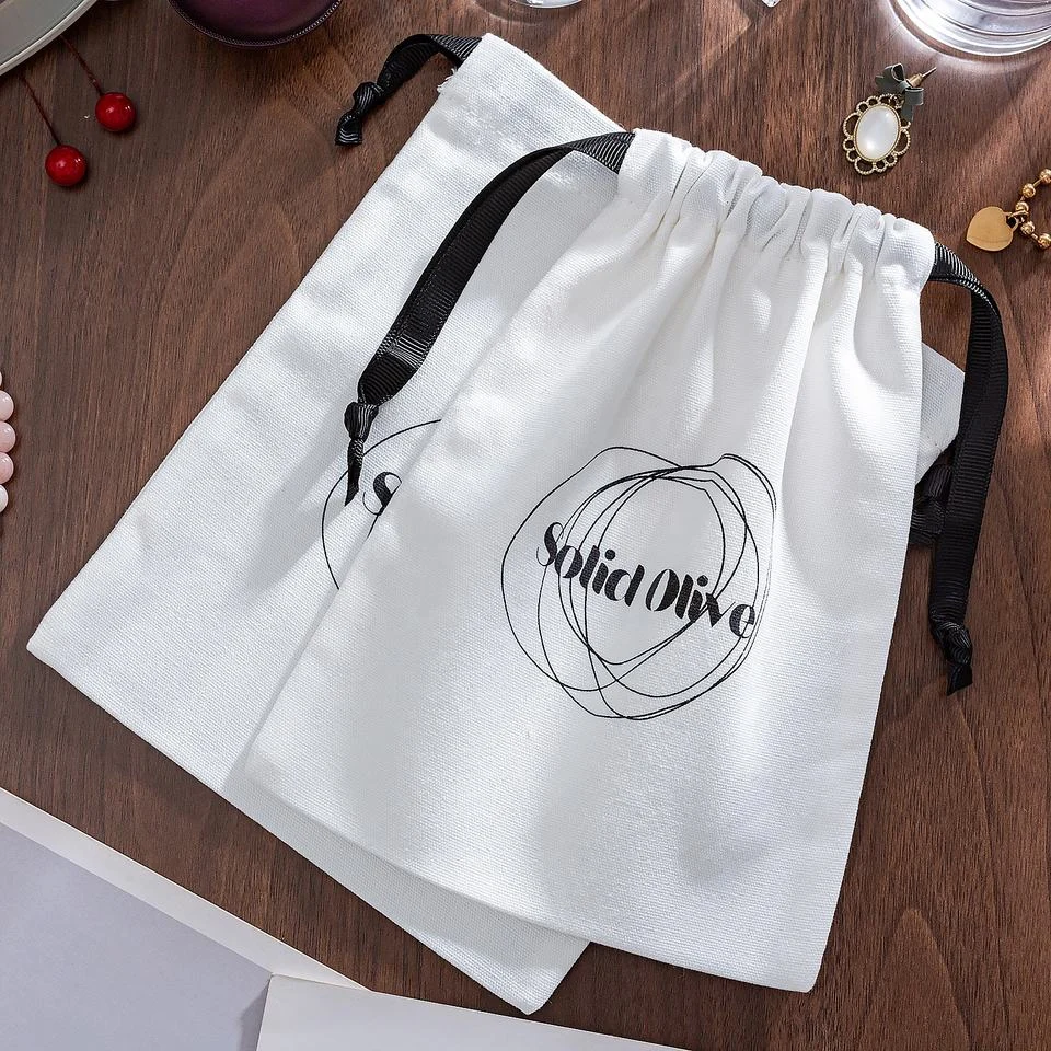 White Cotton Drawstring Pouch — image 3