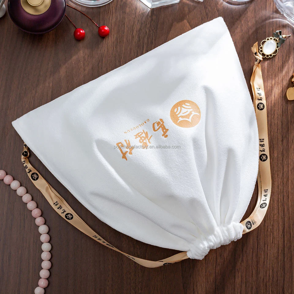 White Velvet Drawstring Pouch — image 3