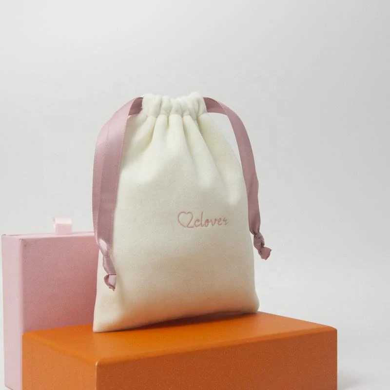 Cream Velvet Drawstring Pouch — image 3