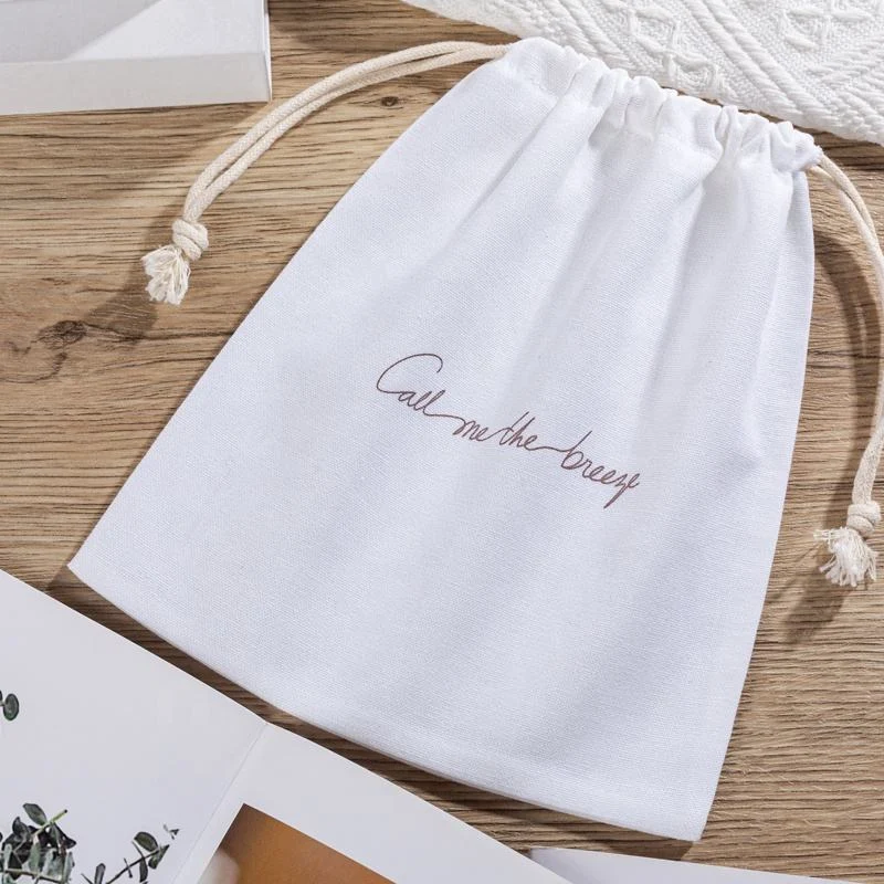 Cream Textured Fabric Drawstring Pouch — image 5