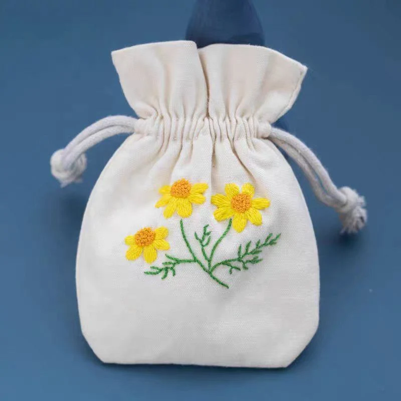 Beige Textured Fabric Drawstring Pouch — image 2
