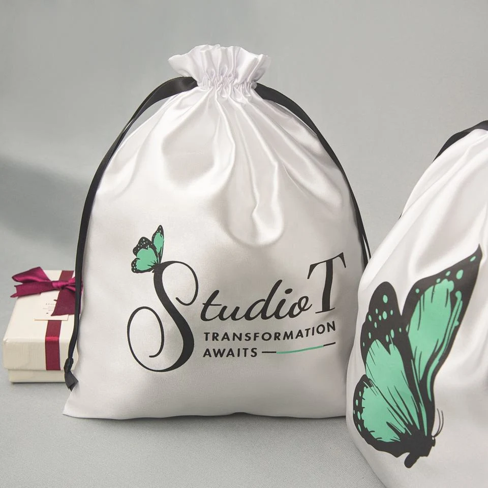 White Satin Drawstring Pouch — image 4