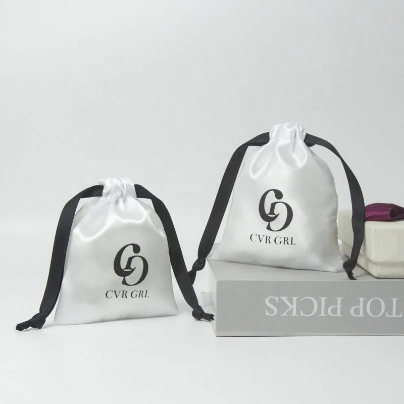 White Satin Drawstring Pouch — image 2
