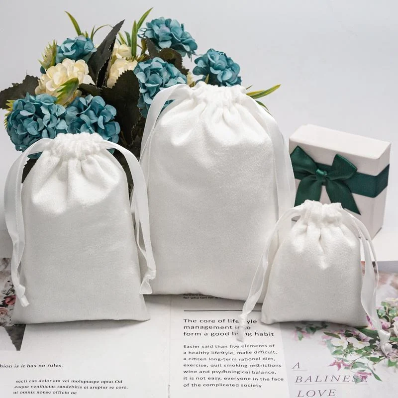 White Velvet Drawstring Pouch — image 2
