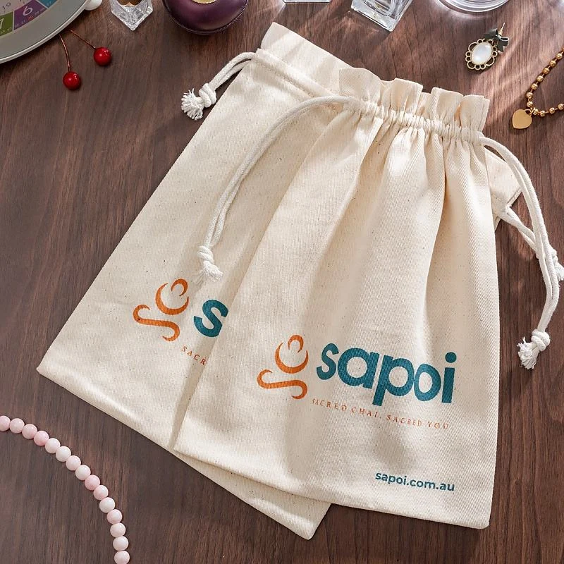 Beige Cotton Drawstring Pouch — image 3