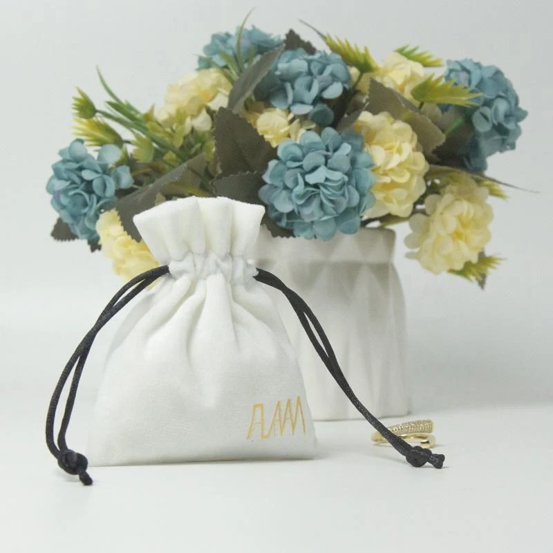 White Velvet Drawstring Pouch — image 2