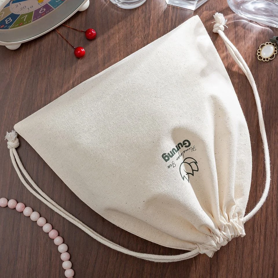 Beige Cotton Drawstring Pouch — image 2