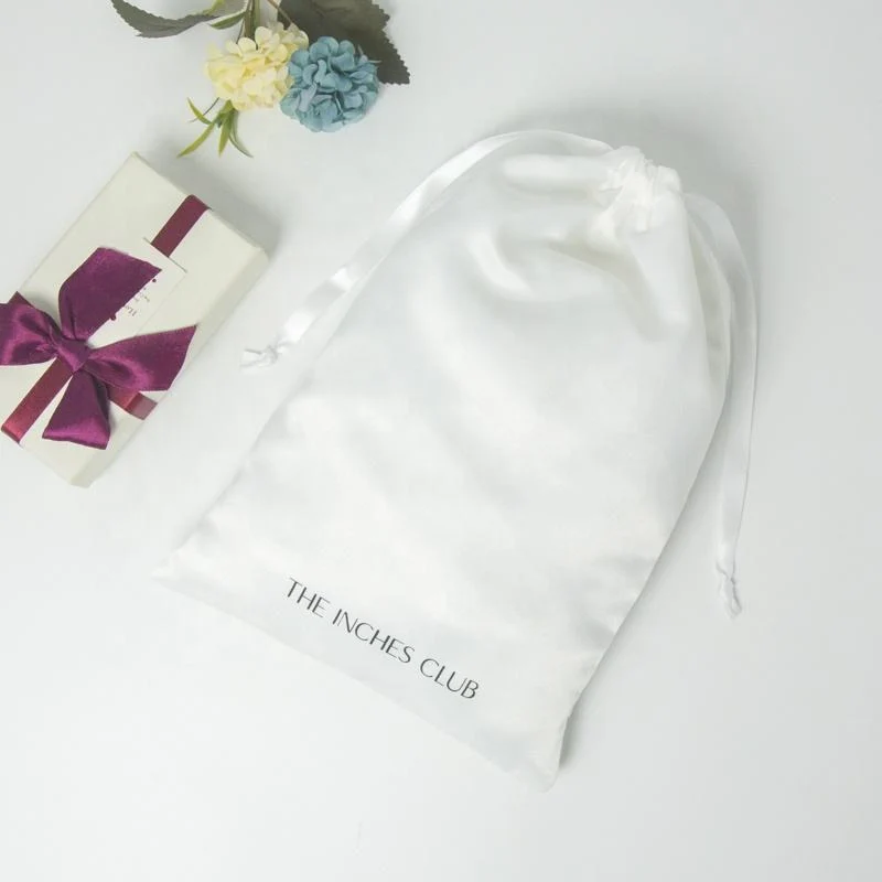 White Satin Drawstring Pouch — image 3