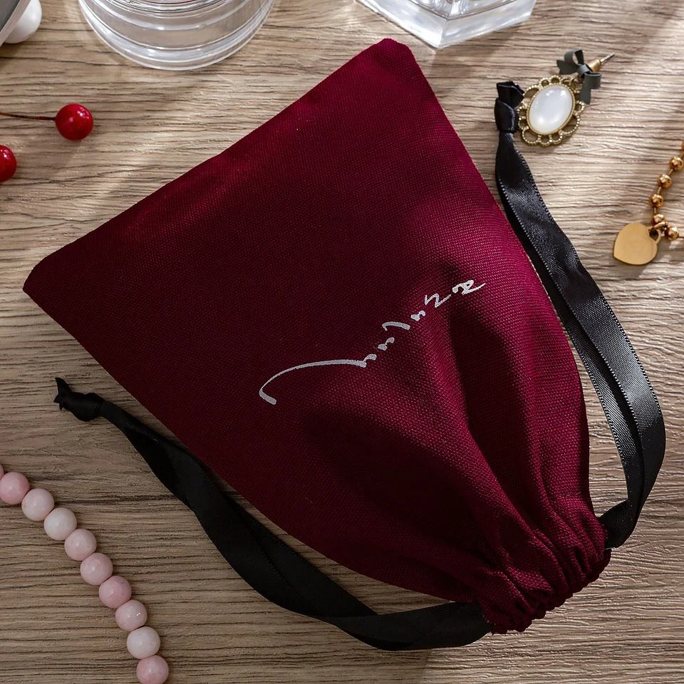 Red Textured Fabric Drawstring Pouch — image 2