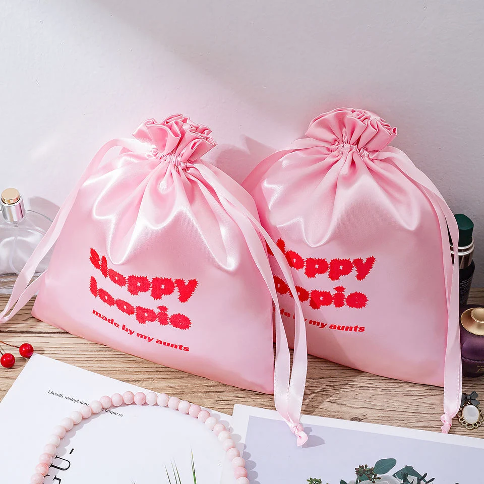 Pink Satin Drawstring Pouch — image 2