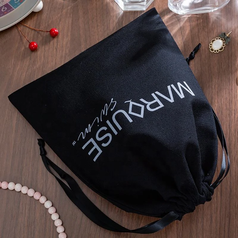 Black Cotton Drawstring Pouch — image 2