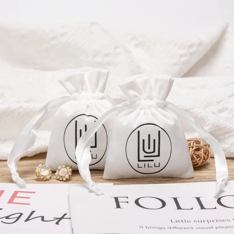 White Velvet Drawstring Pouch — image 2