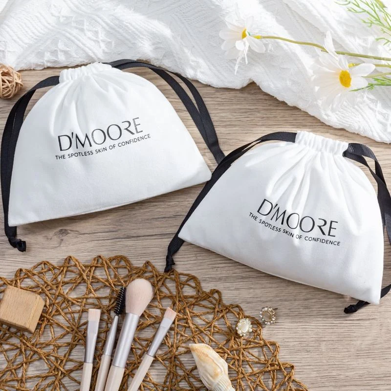 White Velvet Drawstring Pouch — image 3