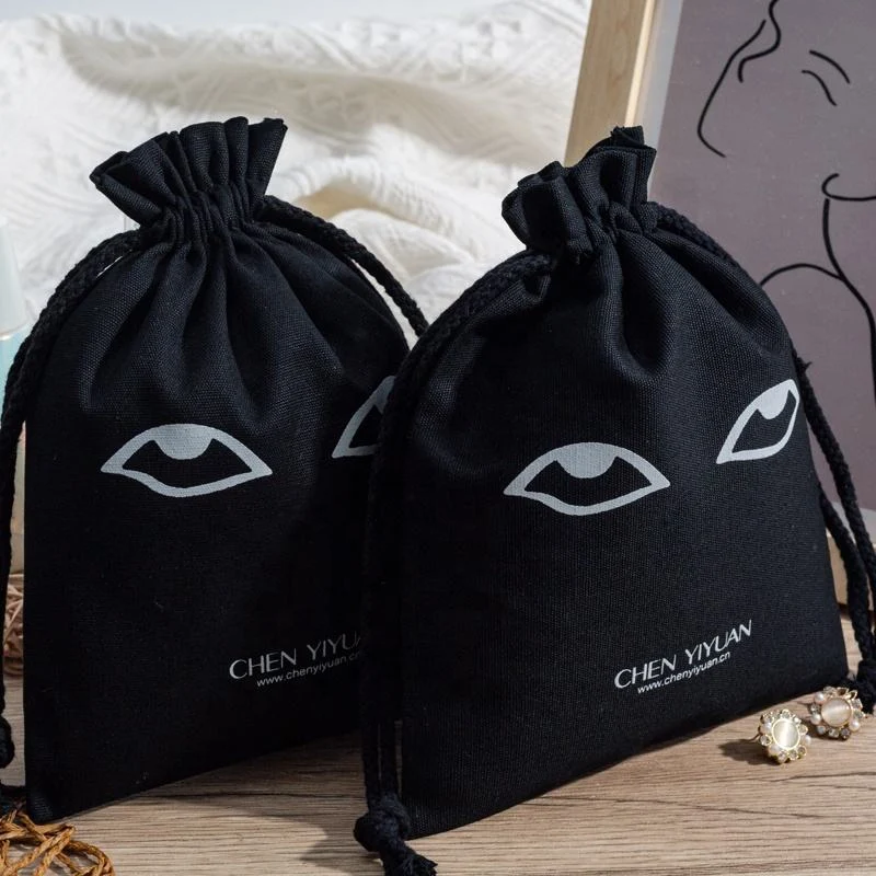 Black Cotton Drawstring Pouch — image 2