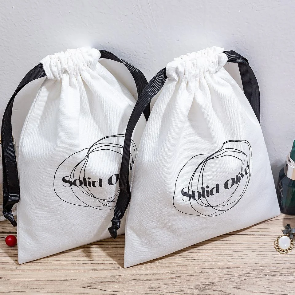 White Cotton Drawstring Pouch — image 2