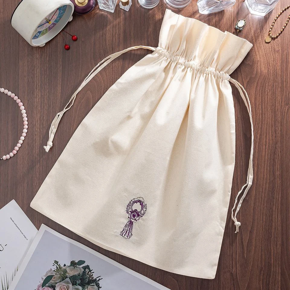 Beige Cotton Drawstring Pouch — image 3
