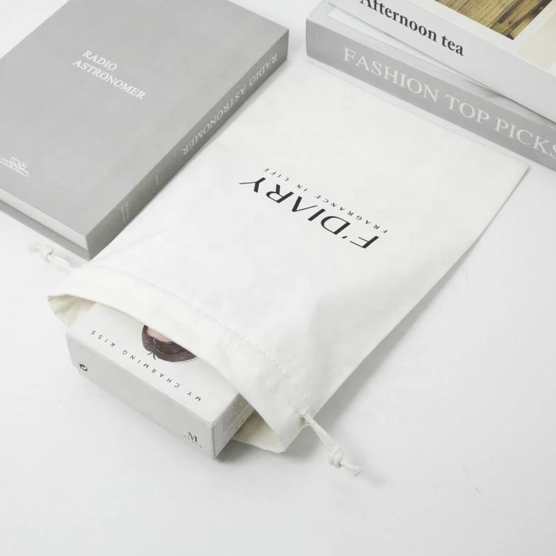 White Cotton Drawstring Pouch — image 4