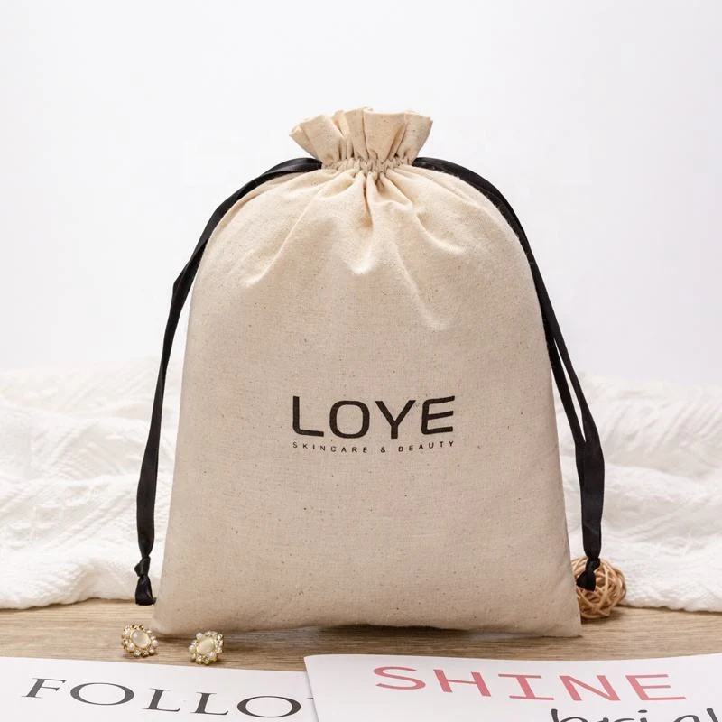 White Fabric Drawstring Pouch — image 2