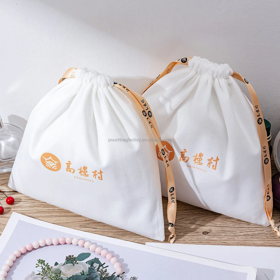 White Velvet Drawstring Pouch — image 2