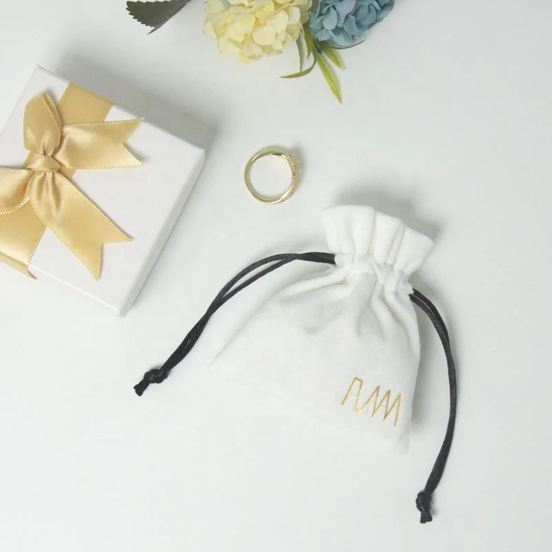 White Velvet Drawstring Pouch — image 3