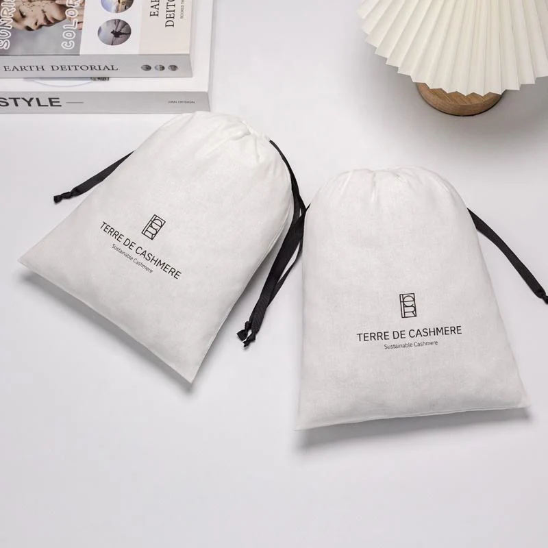 White Fabric Drawstring Pouch — image 3